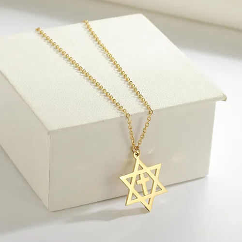 Vista 4 de EUEAVAN Collar con dije de estrella de David para mujer, con dije hexagonal, amuleto, simbólico, judío, Israel, religioso, David, joyería de regalo