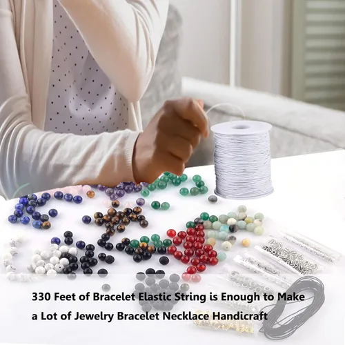 Vista 6 de Cuerda elástica para pulseras, 1 mm 100.6 yardas de cuerda duradera para pulseras, cuerda elástica para hacer joyas, collares y cuentas, color blanco