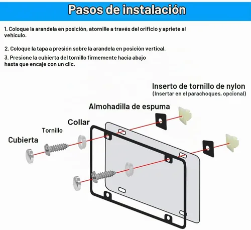 Vista 4 de YALOK - Tornillos antirrobo para matrícula, kit de montaje M6, color plateado 1/4x3/4 Inch, front/rear tag frames, caps/washers/nuts, tool bit