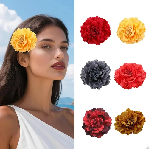 Vista 6 de Pinza para el pelo de flor de peonía bohemia, azul, accesorios para el cabello, mujer
