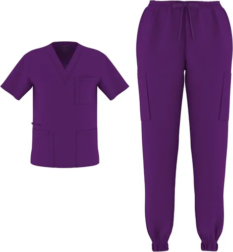 Vista 17 de Conjunto de 2 piezas unisex para hombre y mujer, para enfermería, elástico, flexible, con cuello en V Negro