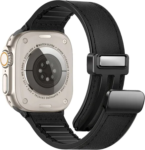 Vista 23 de Correas de cuero magnéticas compatibles con Apple Watch 42mm (Serie 10/11) 41mm 40mm 38mm para hombres y mujeres, cuero genuino con hebilla
