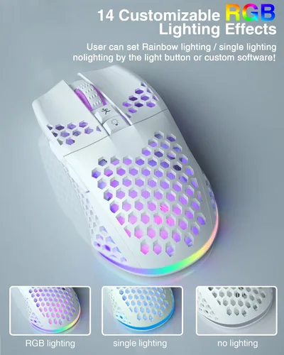 Vista 5 de SOLAKAKA SM600 Plus Ratón inalámbrico para juegos Bluetooth con carcasa de panal de abeja, botones laterales, tres modos personalizables