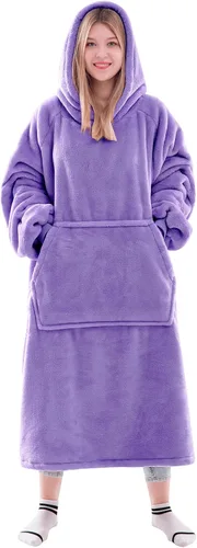 Vista 26 de Waitu - Sudadera tipo manta, para regalar a hombre o mujer, muy cálida y acogedora, gigantesca, con capucha, de gruesa franela, con mangas y un Negro