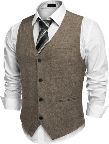 Vista 22 de COOFANDY Chalecos casuales de negocios para hombre, chaleco ligero de corte ajustado para traje Verde militar