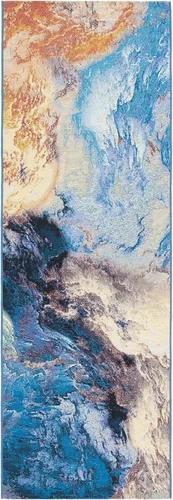 Vista 4 de SAFAVIEH Barbados Collection - Alfombra de pasillo de 2 pies 8 pulgadas x 8 pies, azul y oro óxido, diseño abstracto moderno, para interiores
