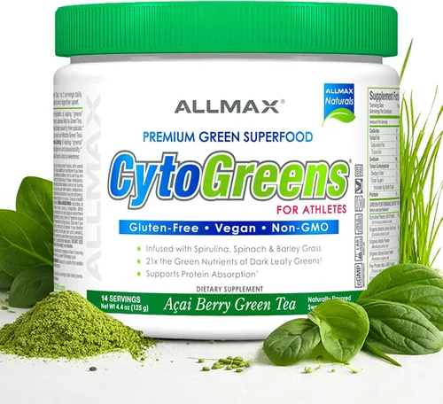 Vista 15 de ALLMAX CytoGreens Super Greens en polvo, té verde de bayas de acai, 60 porciones