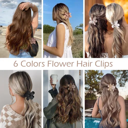 Vista 3 de 6 pinzas para el cabello de flores, pinzas de margarita, pinzas de garra grandes mate, pinzas de sujeción fuerte, accesorios para cabello grueso, 6