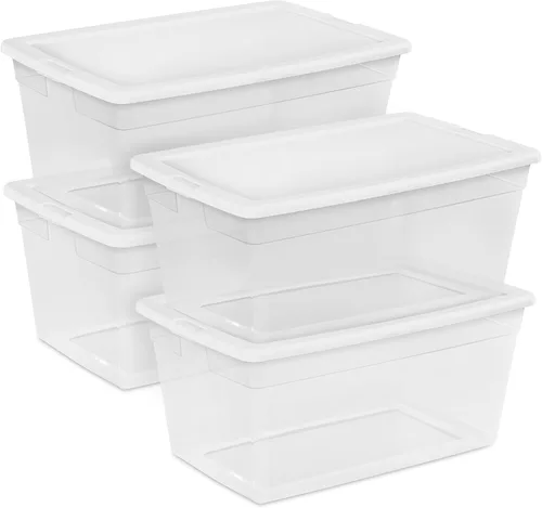Vista 25 de Sterilite - Paquete de 12 cajas de almacenamiento apilables con tapas a presión; contenedor organizador de plástico resistente para armario, baño