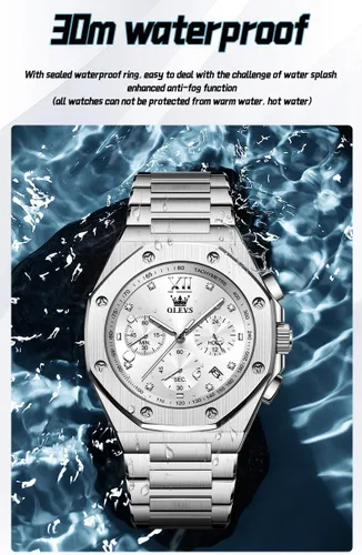 Vista 5 de OLEVS - Relojes de acero inoxidable para hombre, reloj de negocios y vestir de gran tamaño, fácil de leer, analógico, impermeable, luminoso, casual