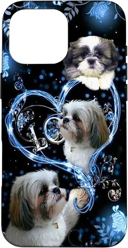 Vista 19 de Funda para PC iPhone 16 I Love Shih Tzu Dogs Flowers Heart Shih Tzu Metal