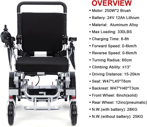 Vista 2 de Silla de ruedas eléctrica plegable ligera, portátil, sillas de ruedas para adultos, silla de ruedas motorizada todo terreno para personas mayores