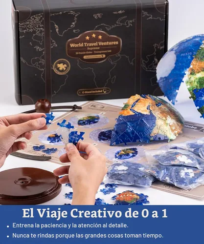 Vista 5 de Pintoo Rompecabezas 3D clásico pequeño globo de tierra de 6 pulgadas con 240 piezas de plástico curvas, globos del mundo para adultos unisex
