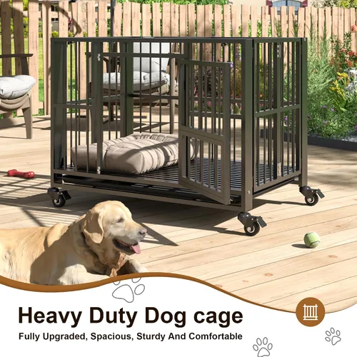 Vista 4 de Polar Aurora Jaula para perros resistente, perrera plegable e indestructible, jaula para perros extra grande a prueba de escapes con ruedas