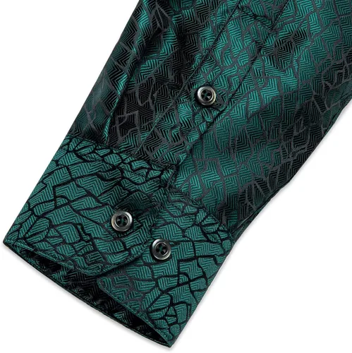 Vista 6 de DiBanGu Mens Silk Paisley Floral Dress Shirt Long Sleeve Button Down Casual Shirts