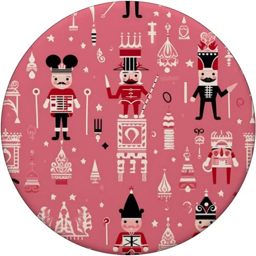 Vista 3 de PopSockets PopGrip estándar con temática navideña de cascanueces de Navidad rosa