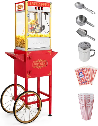 Vista 14 de Máquina de palomitas de maíz ROVSUN con carrito, ruedas y hervidor de 8 onzas, hace hasta 32 tazas, máquina de palomitas con cuchara para palomitas