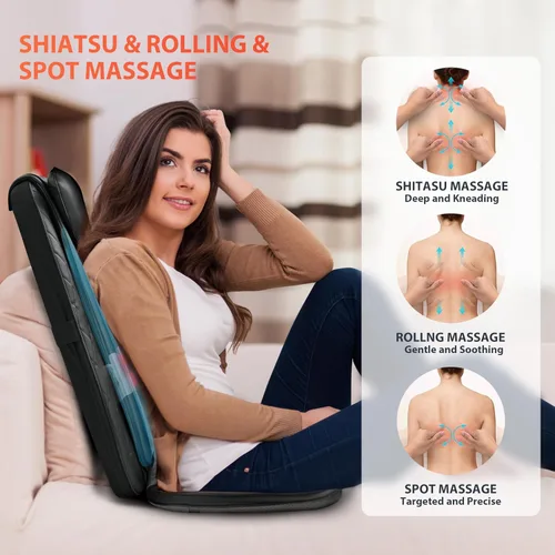 Vista 3 de CuPiLo - Masajeador de espalda para alivio del dolor de tejido profundo - Almohada de masaje Shiatsu para silla de espalda con calor, respaldo