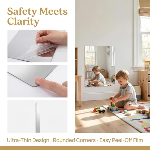 Vista 3 de iCAGY Lámina de espejo autoadhesiva de acrílico para pared, plástico sin vidrio, azulejos de espejo de seguridad para niños, rectángulo de pared, 6