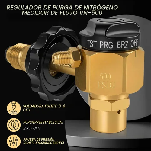 Vista 2 de Siasky Regulador de nitrógeno VN-500 - 4 modos de trabajo (TST/PRG/BRZ/OFF) - Ajuste de presión de 0-500PSI para purga de nitrógeno de precisión