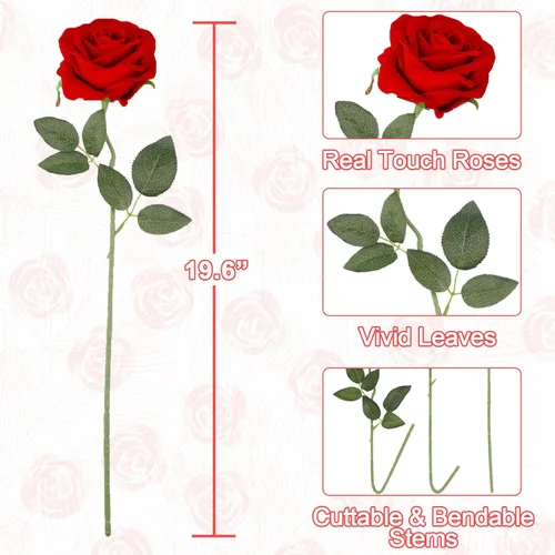 Vista 7 de Pack de 10 rosas artificiales Luyue, para decoración en fiestas, bodas, etc