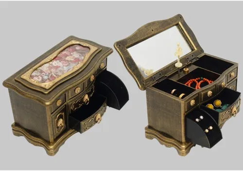 Vista 6 de NENYAO Joyero organizador retro de 3 capas de joyería, caja organizadora de joyas de música con estuche de joyería de bailarina para mujeres