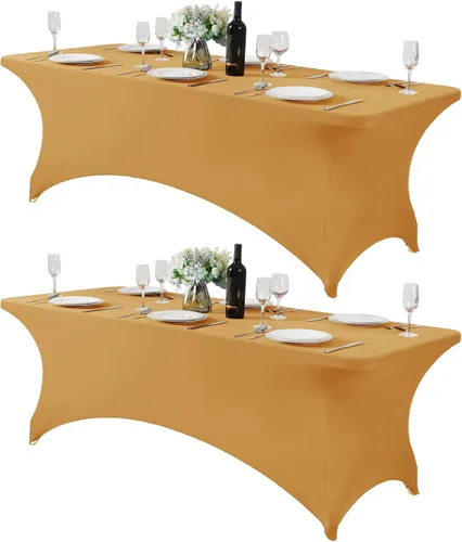 Vista 99 de Mantel de elastano para mesa de 6, 4 o 8 pies, universal, ajustable, para fiestas, banquetes, bodas y eventos, color verde manzana
