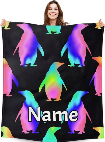 Vista 13 de Manta de pingüino para regalo, 40 x 30 pulgadas, bonita manta para niños, niñas y niños, manta negra suave y mullida para regazo y silla