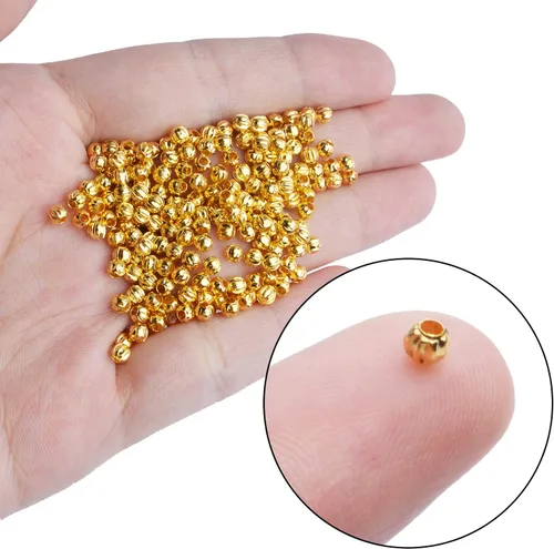 Vista 7 de Aylifu 1000 cuentas espaciadoras redondas de metal dorado de 0.118 pulgadas, cuentas sueltas para manualidades, pulseras, collares, joyería