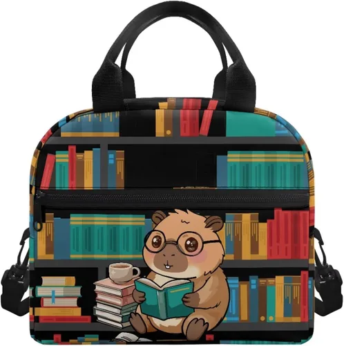 Vista 14 de doginthehole Bolsa de almuerzo de noche estrellada para mujeres y niñas, bolsa de almuerzo con correa ajustable para el hombro con estampado