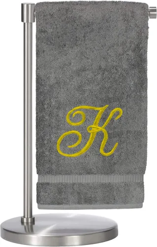 Vista 162 de Script R - Toalla de baño con monograma, regalo personalizado, 27 x 54 pulgadas, juego de 1 toalla bordada con texto dorado, 100% algodón turco Navy