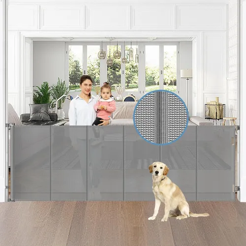 Vista 20 de Puertas retráctiles reforzadas para bebés con varillas de soporte, se extienden hasta 55" de ancho, puerta retráctil para perros para entradas