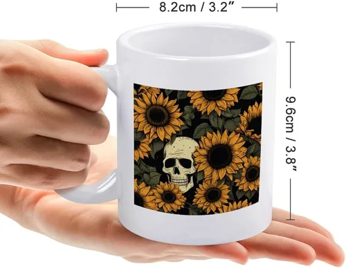 Vista 2 de Tazas de Halloween con diseño de calavera de girasol para café de cerámica, diseño de esqueleto, vintage, regalo para el día de la madre, regalo