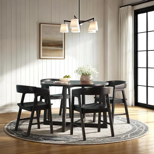 Vista 8 de Walker Edison Ezra - Silla de comedor moderna de madera maciza con respaldo redondeado, color negro (juego de 2)