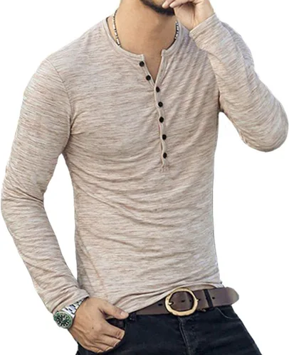 Vista 3 de KUYIGO Henley - Camiseta básica de manga corta y larga para hombre