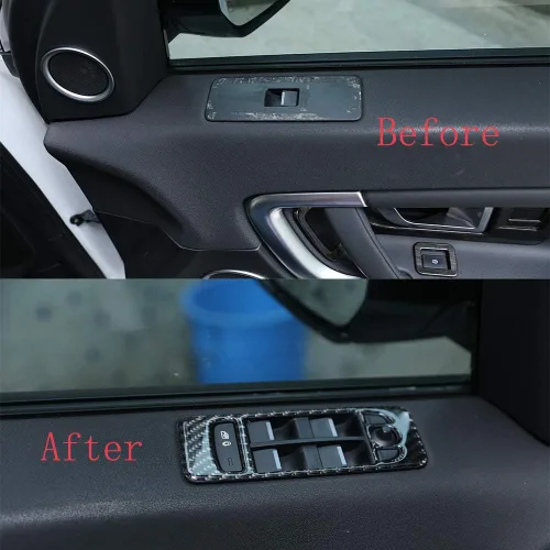 Vista 2 de YIWANG Interruptor de elevación de ventana de coche de fibra de carbono real, marco de botón, 4 unids para Land Rover Discovery Sport 2015-2019
