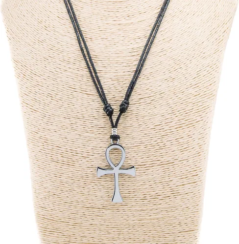Vista 13 de BlueRica Collar de cordón ajustable con cruz de la vida Ankh
