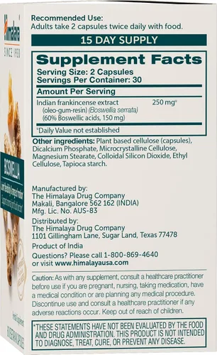 Vista 2 de Himalaya Cápsulas de extracto de Boswellia, Boswellia Serrata, suplemento de Boswellia, apoyo articular para movilidad y flexibilidad, suplemento