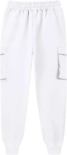 Vista 4 de Pantalones deportivos de forro polar para mujer, holgados, casuales, de cintura alta, para entrenamiento, atléticos, con parte inferior de cincha