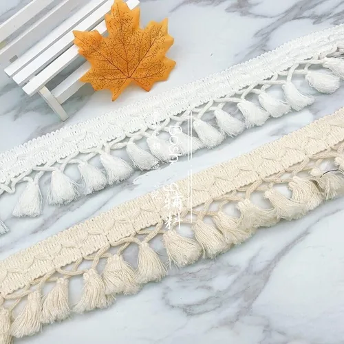 Vista 4 de Borlas de flecos de 5 yardas, flecos largos bohemios para cortinas, almohadas, alfombras, paraguas, manualidades, 2.4 in (blanco)