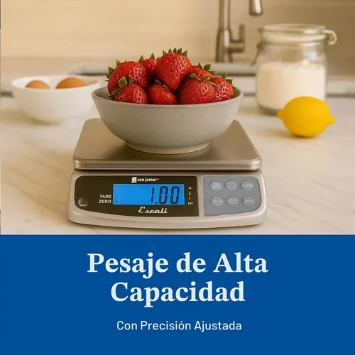 Vista 6 de San Jamar Escali Promzr M-Series Báscula Digital con Retención de Pantalla para Cocinas y Restaurantes, Metal, 33 Libras, Plateado