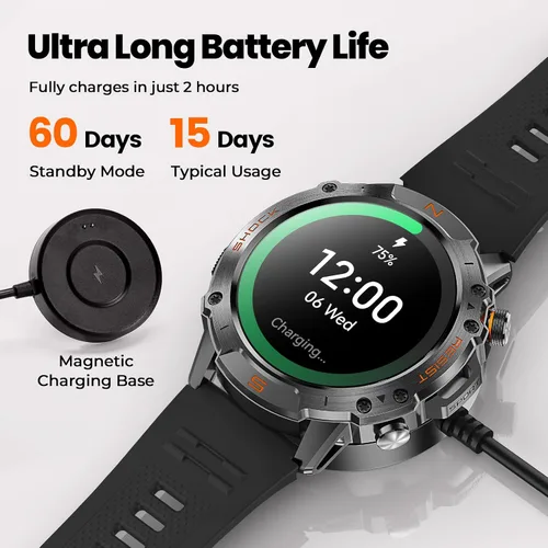 Vista 7 de WalkerFit Reloj inteligente para hombres, pantalla AMOLED redonda de 1.43", 5 ATM resistente al agua, monitor de frecuencia cardíaca y sueño