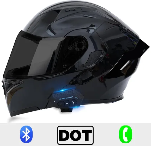 Vista 2 de Casco de motocicleta modular con Bluetooth UWILSEE, Casco integral abatible de cara completa con visera doble aprobado por DOT, con altavoces duales