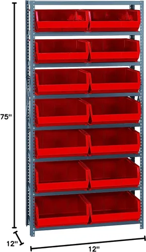 Vista 228 de Quantum QSBU-245BK Heavy Duty Shelving Unit with (7) Shelves and (24) QUS245 Black Bins for Garage Warehouse Storage Distribution 400 lb Load