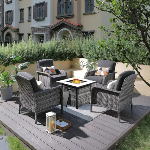Vista 34 de ovios - Juego de muebles de patio de 2 piezas, sofá de mimbre para exteriores con sillas, silla de ratán con respaldo alto con cómodos cojines