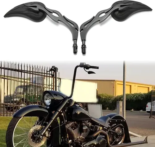 Vista 7 de Espejos retrovisores negros de 8 mm en forma de lágrima para motocicletas, compatibles con Road King, Street, Electra Glide, Road Glide, Dyna