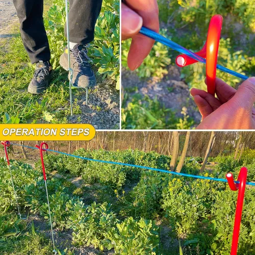 Vista 6 de Paquete de 20 postes de cerca de cola de cerdo de 41 pulgadas, estacas de metal temporales para jardín y ganado, fáciles de instalar y mover (rojo)