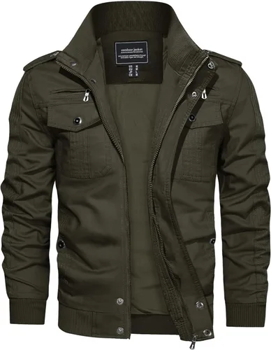 Vista 12 de Crysully - Chaqueta cortavientos para hombre, estilo informal y cuello militar, para primavera-otoño