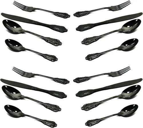 Vista 9 de Juego de cubiertos de 4 piezas, cubiertos de acero inoxidable 18/10, incluye cuchillo, tenedor, cuchara, cuchara de té, pulido con espejo, apto