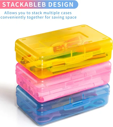Vista 5 de Sooez Paquete de 3 estuches para lápices, caja de lápices dura grande a granel, caja de lápices transparente, organizador de rotuladores, contenedor